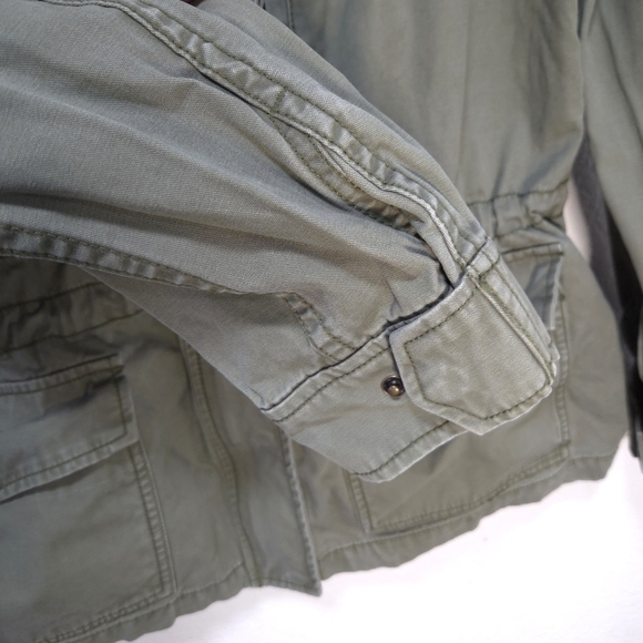 Madewell Cinched Waist Jacket Olive Green Canvas Zip Up Pockets Size Large - Picture 4 of 16